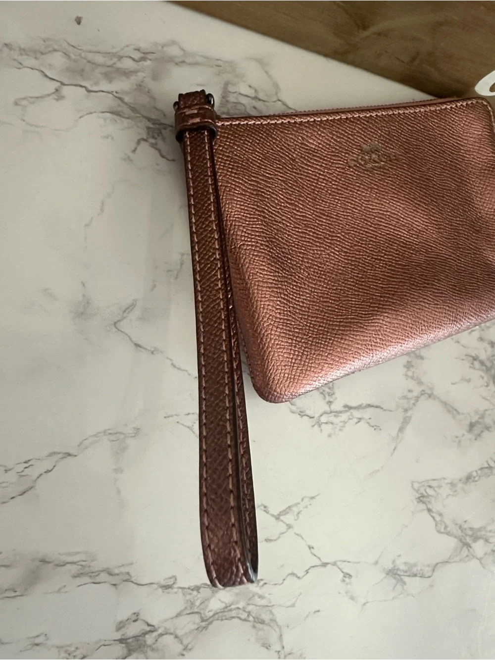 Coach  Zip Wristlet-Metallic Dark Blush